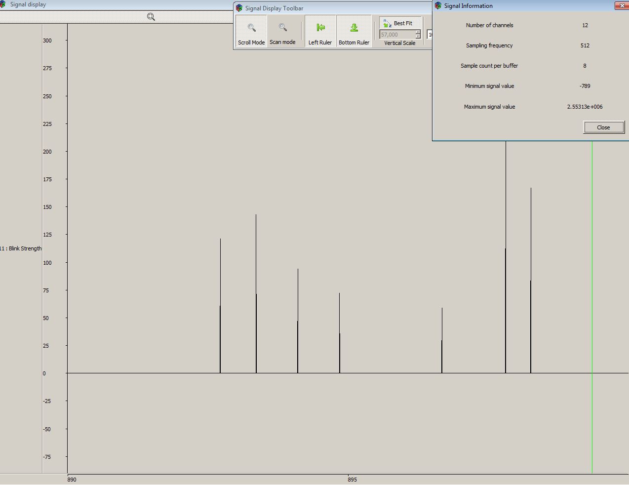 Screenshot-MindWave signals in Open Vibe Designer- BLINK STRENGTH SIGNAL - 20062012.JPG